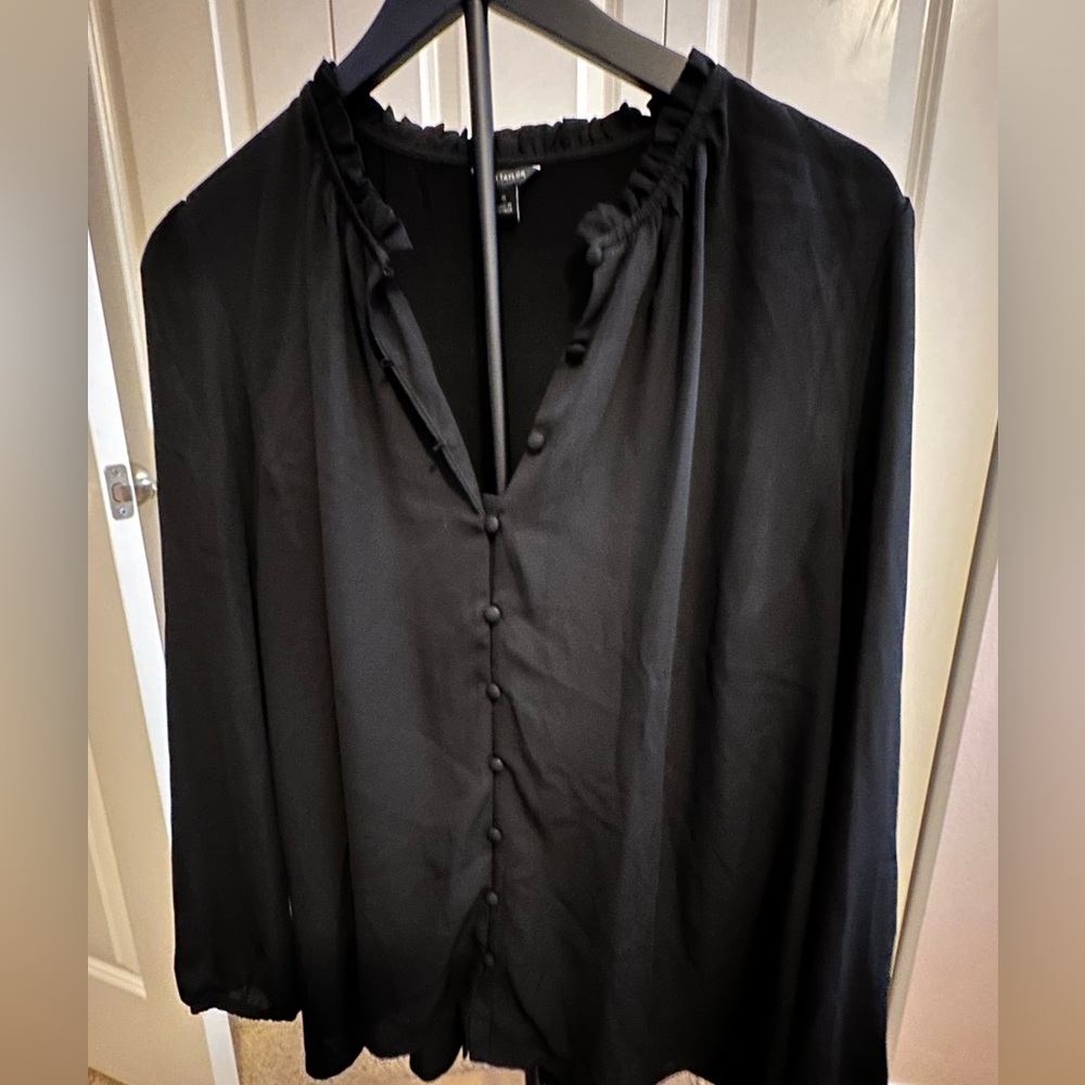 Ann Taylor mixed media long sleeve blouse